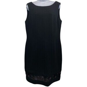 Jones New York Dress Size 14 Black Sleeveless Lined Floral Lace Hem Accent Midi